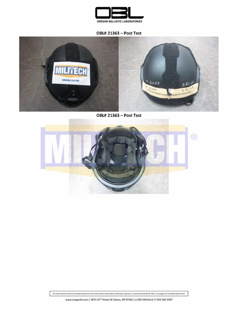 Ballistic Helmet OBL 9mm Impact Attenuation Test Report 3